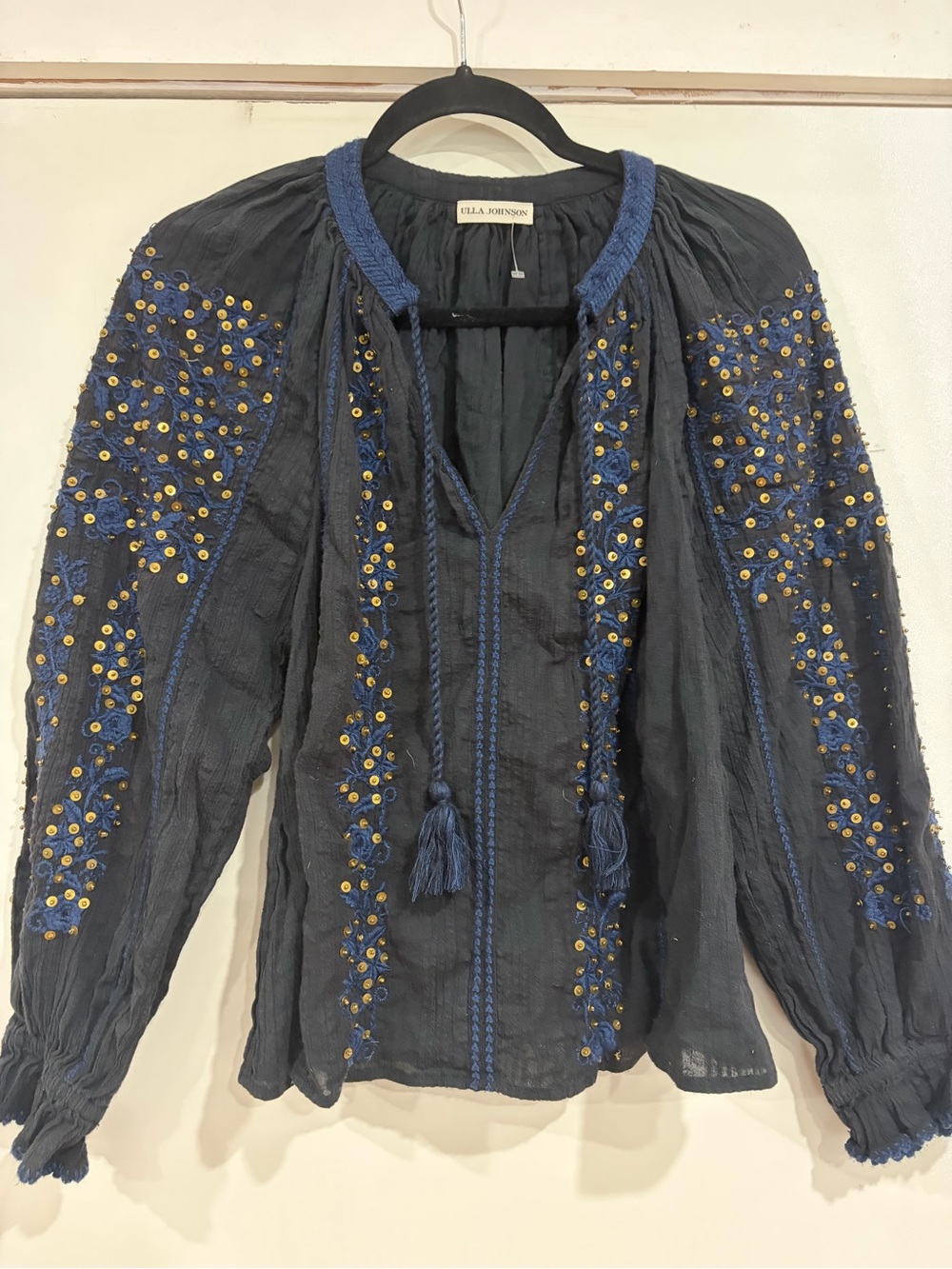 Ulla Johnson Navy Tunic with Gold Sequin Embroidery
